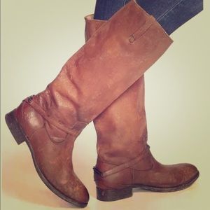 Frye Lindsay Plate Distressed Riding Boots Whiskey